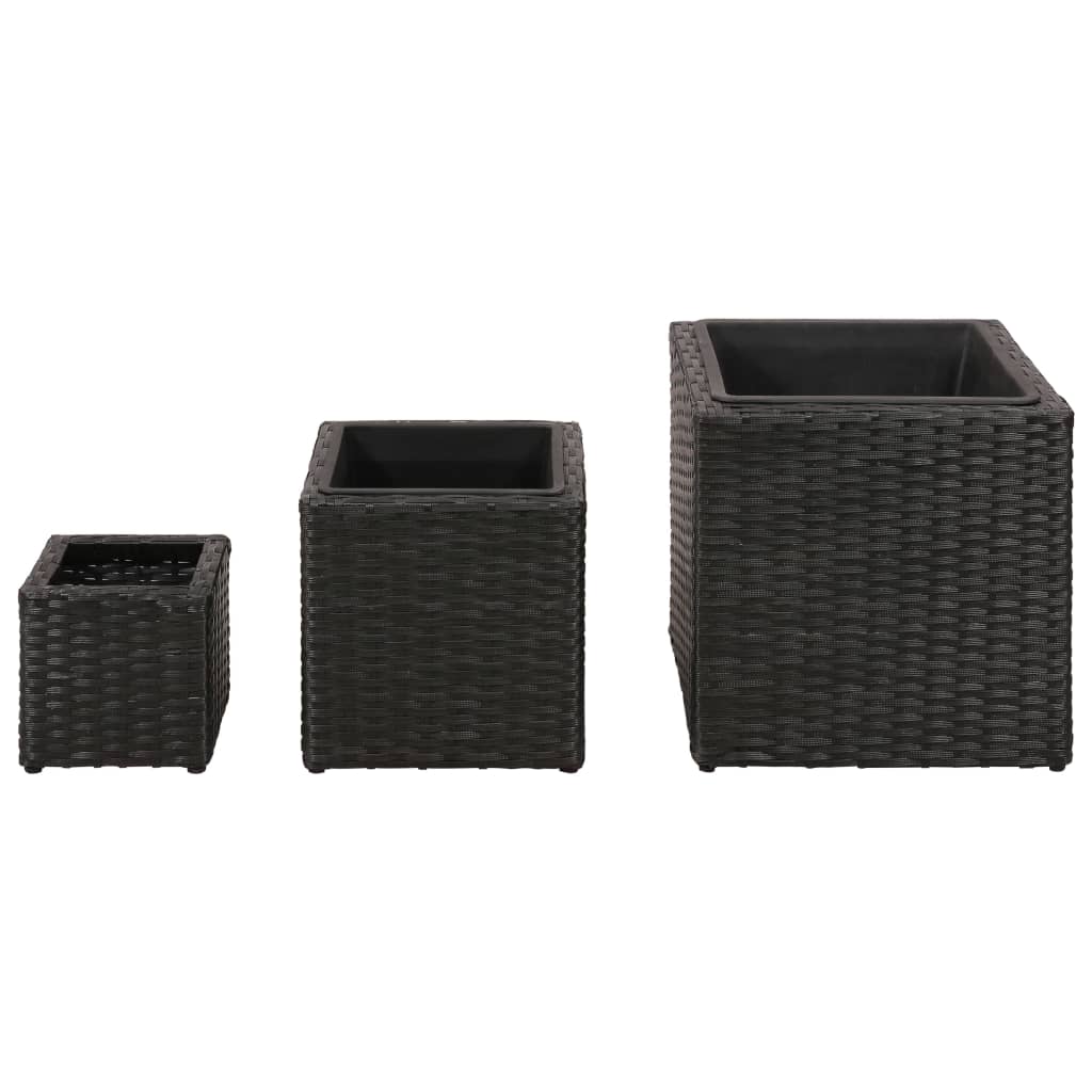 Plavnostní pěstitele Vidaxl zvedly 3 st. Poly Rattan Black