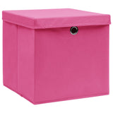 Boîtes de rangement Vidaxl avec couvercle 4 PCS 32x32x32 cm Fabric rose