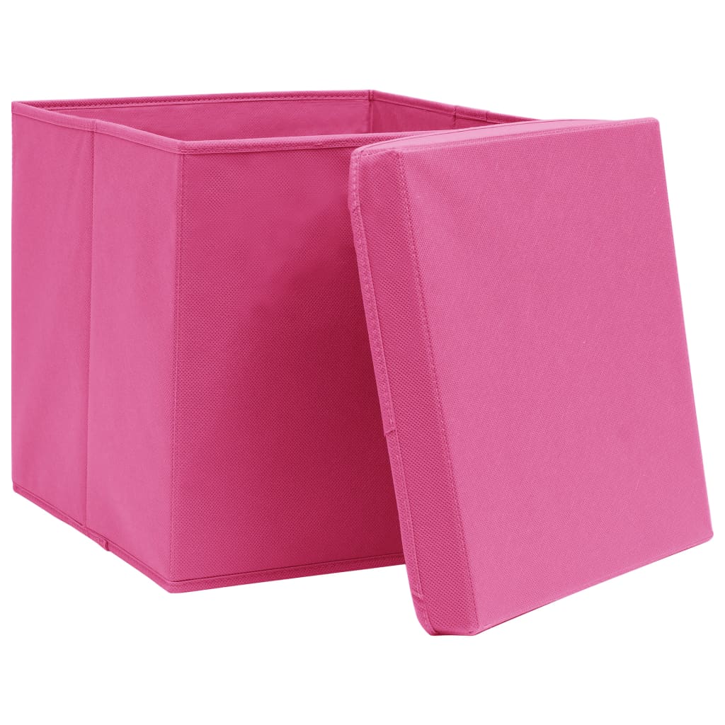Boîtes de rangement Vidaxl avec couvercle 4 PCS 32x32x32 cm Fabric rose