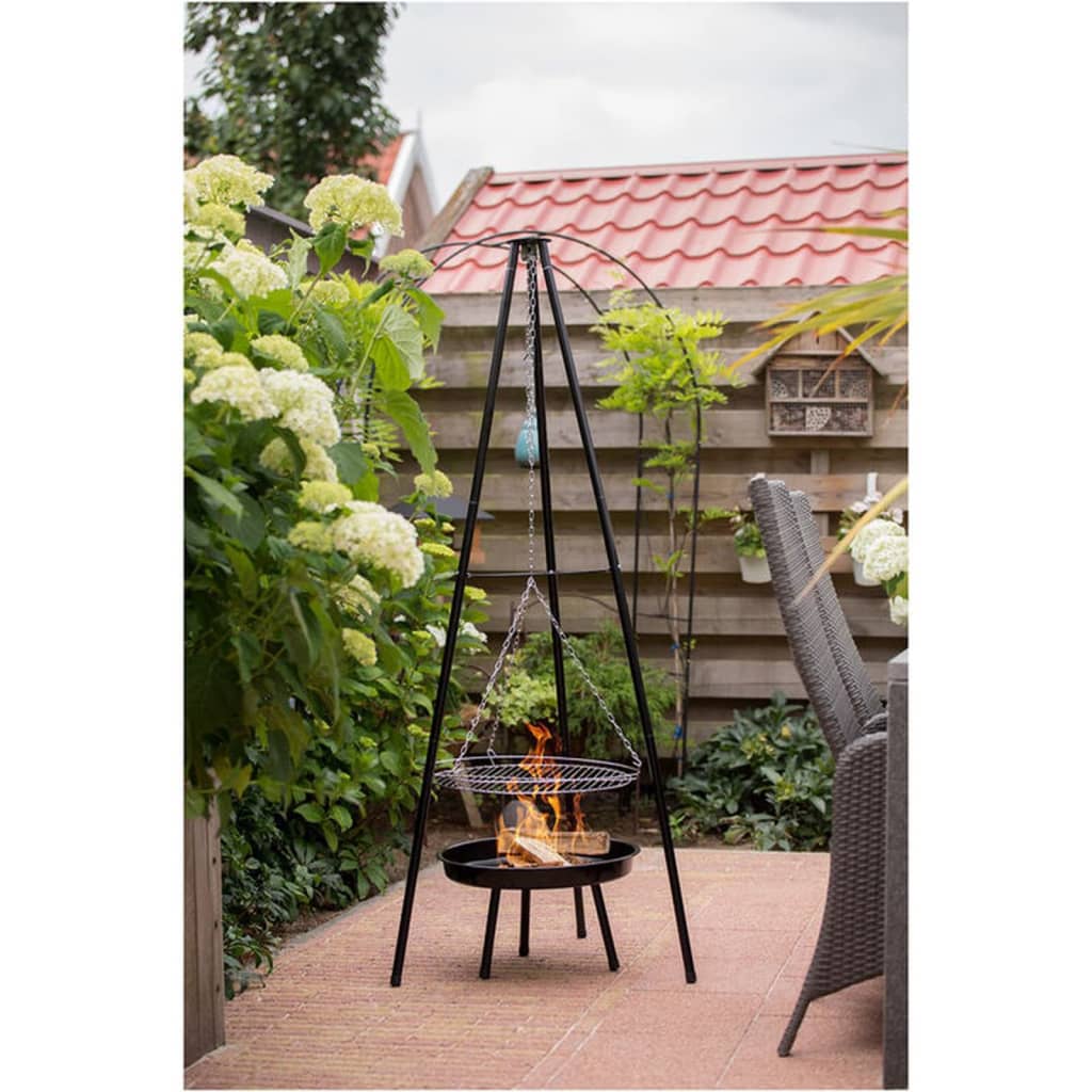 Barbecue da giardino a fuoco rosso con treppiede e ciotola del fuoco 50 cm nero