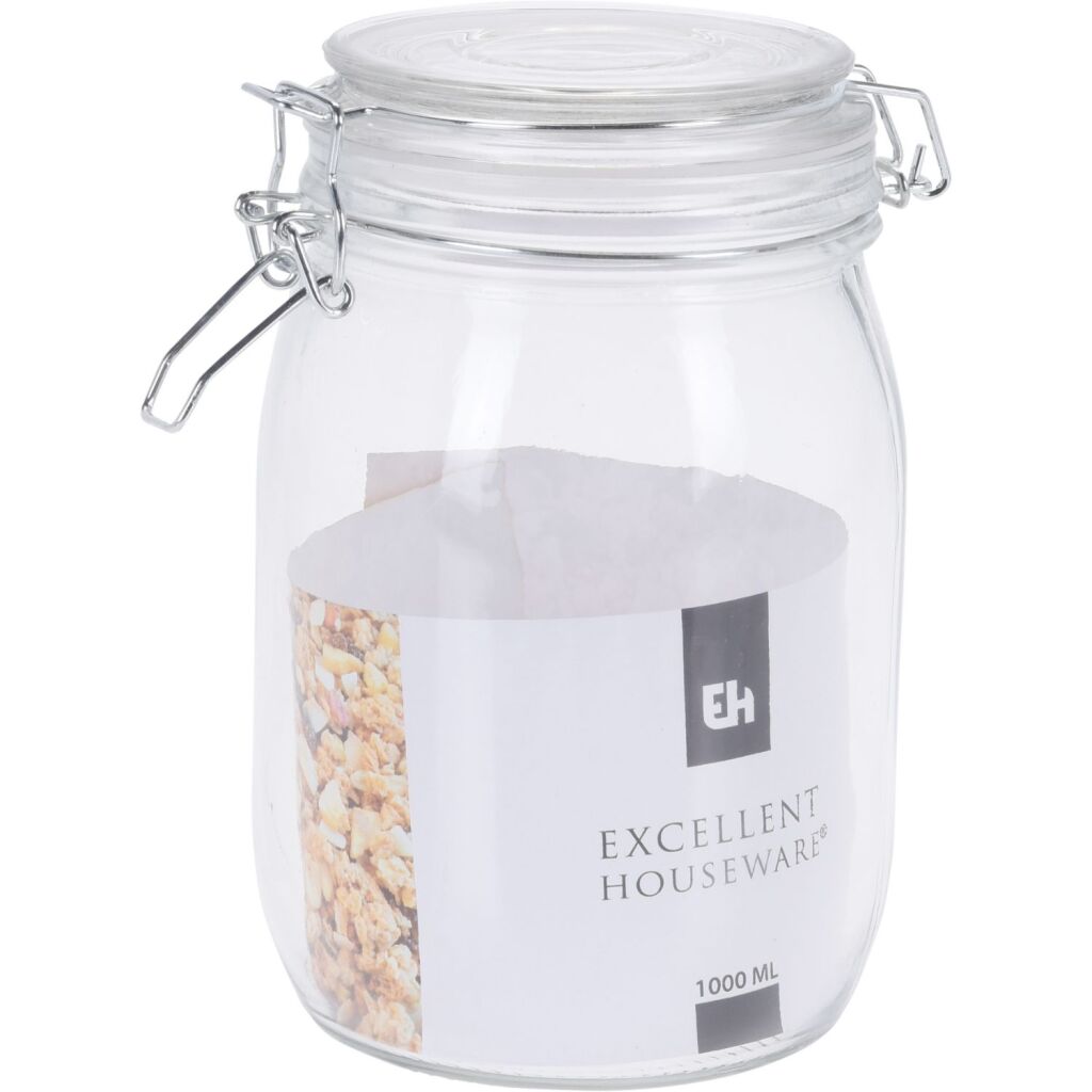 Excellent Houseware glass storage jar with clamp 1L