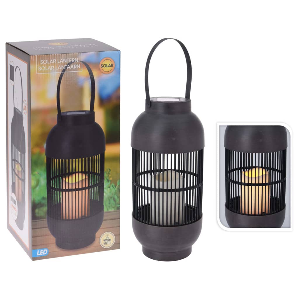 Lanterne de progarden avec bougie à la bougie a mené un rotin noir