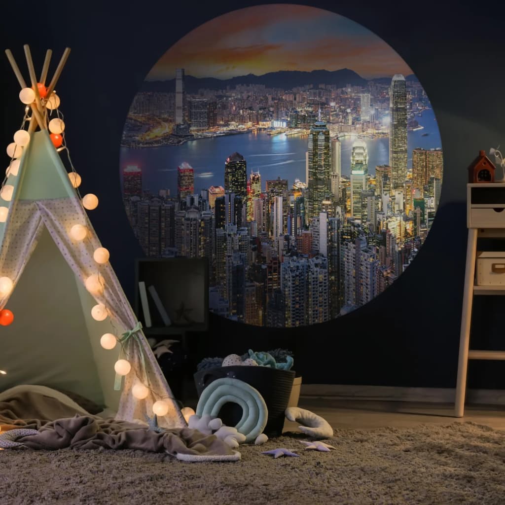 Wallart Wallow Circle Skyline om natten 190 cm