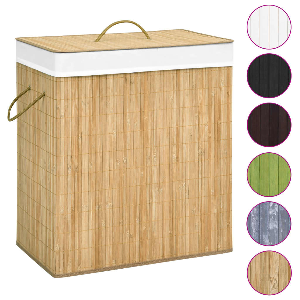 Vidaxl laundry basket with 2 compartments 100 l bamboo