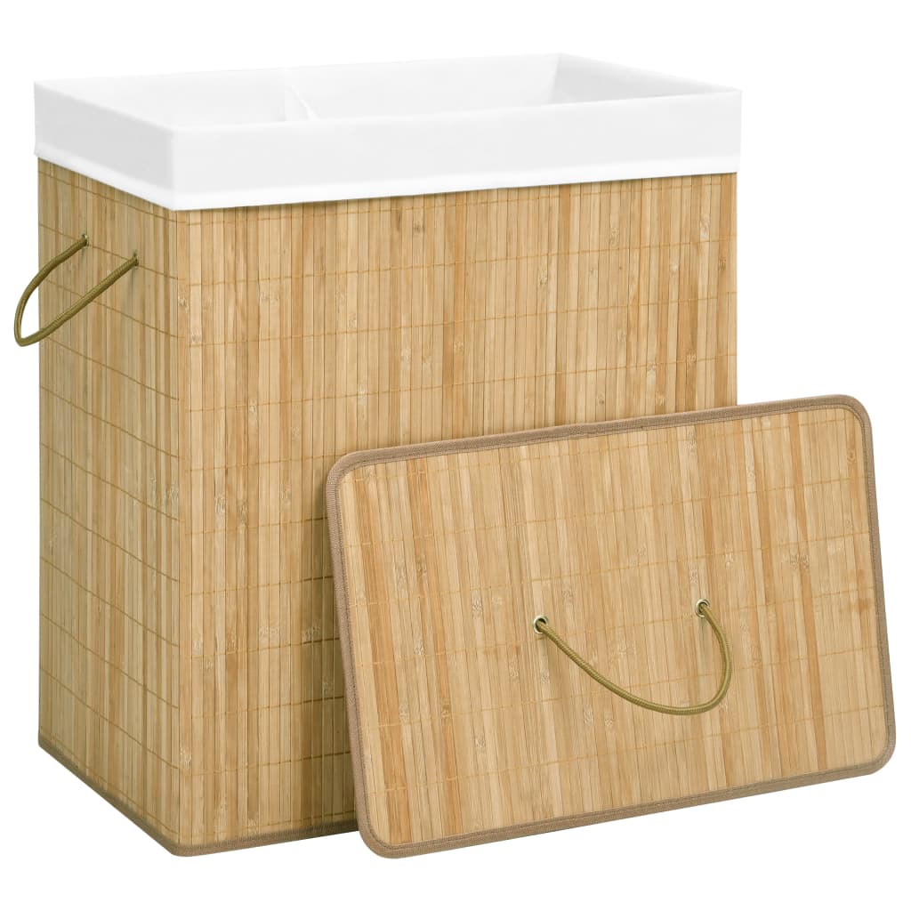 Vidaxl laundry basket with 2 compartments 100 l bamboo