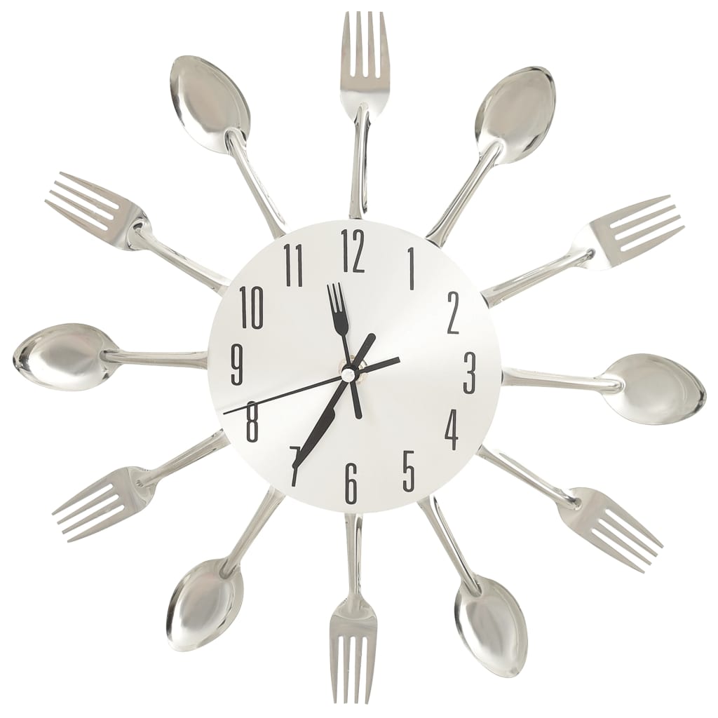 Vidaxl Reloj de pared Spoon y Fork 31 cm de aluminio de plata de color de aluminio