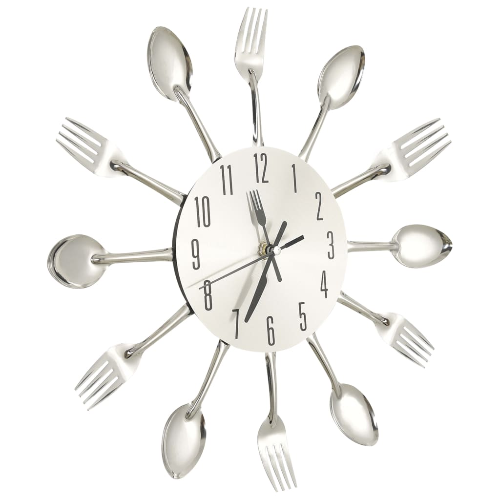 Vidaxl Reloj de pared Spoon y Fork 31 cm de aluminio de plata de color de aluminio