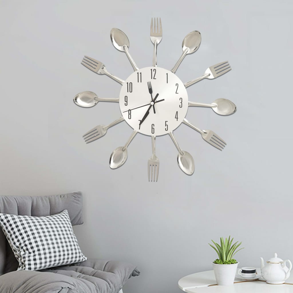 Vidaxl Reloj de pared Spoon y Fork 31 cm de aluminio de plata de color de aluminio