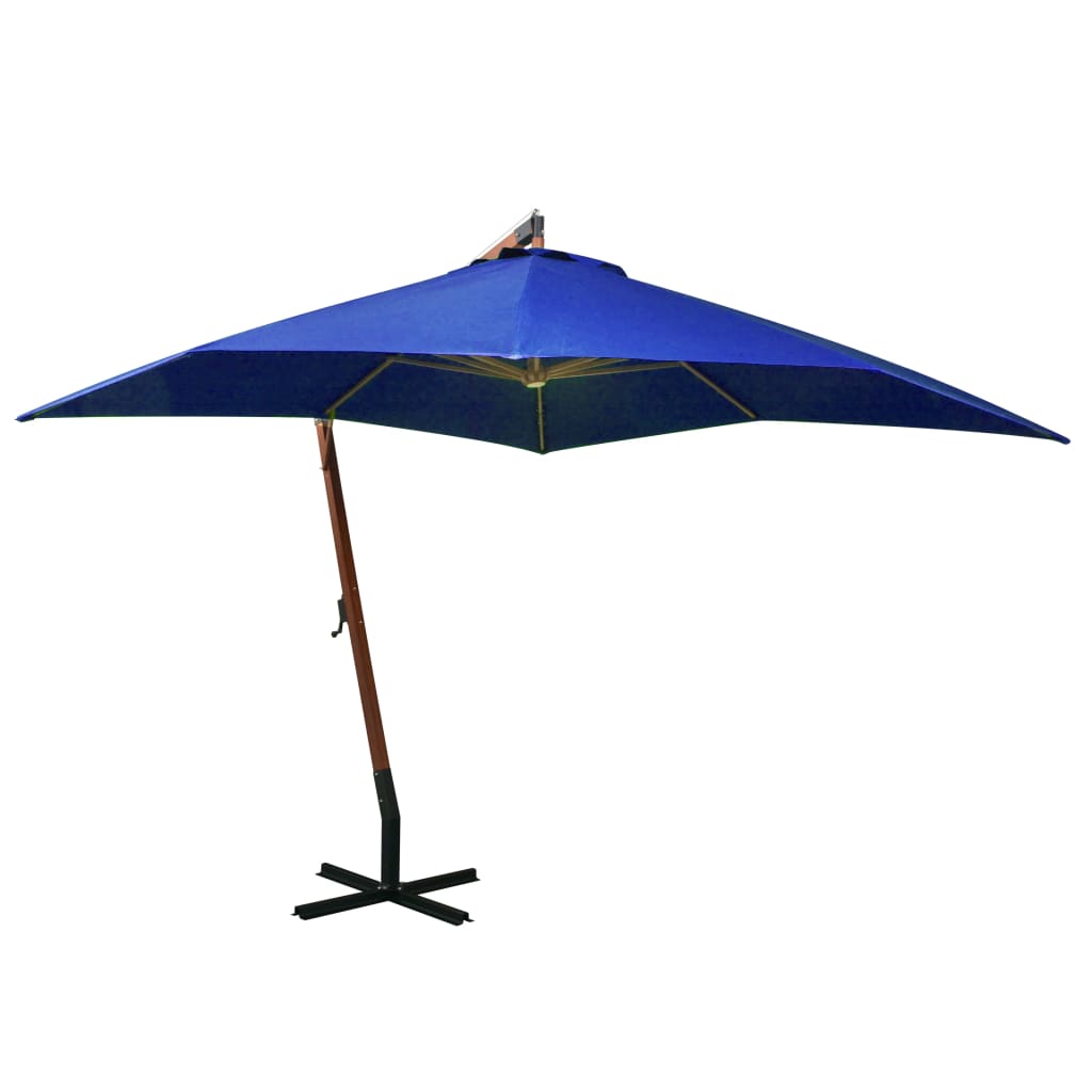 Vidaxl flytende parasol med stolpe 3x3 m solid furu -wood azureblå