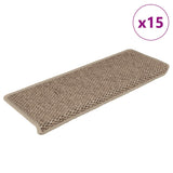 Vidaxl trappmattor självhäftande 15 st sisal look 65x21x4 cm sandfärgad