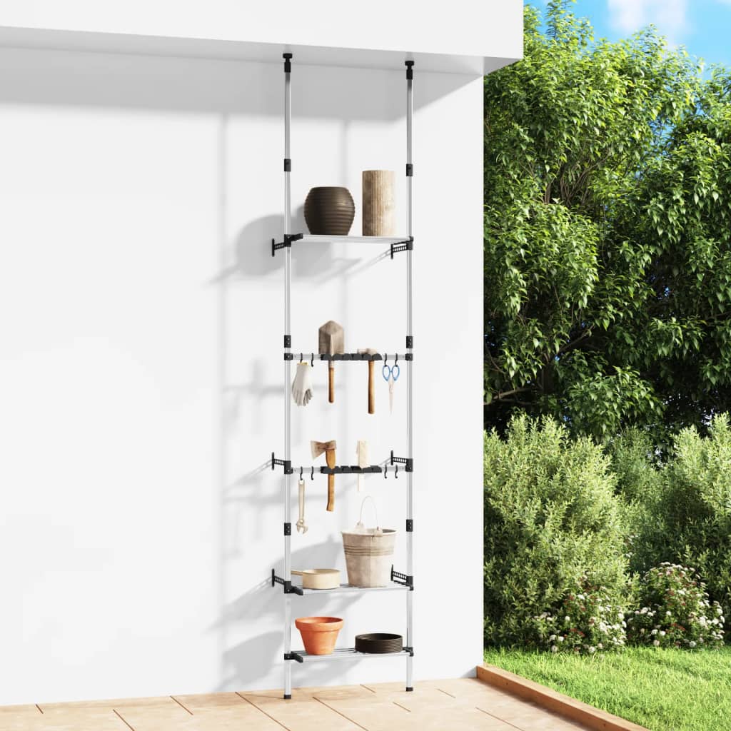 Vidaxl Gaart Rack mat 3 Regaler vum Teleskopic Aluminium Sëlwer faarweg