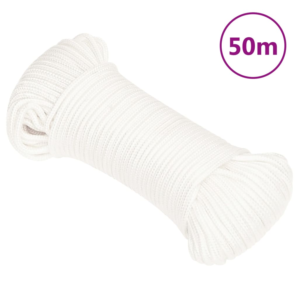 Vidaxl čolna vrvi 4 mm 50 m polipropilen polno bela