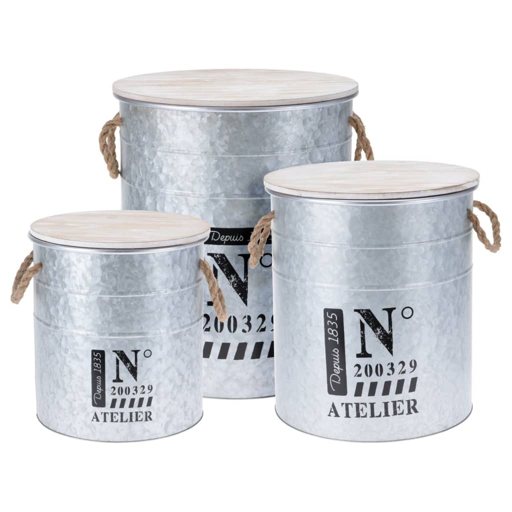 H S Collection 3-part storage box set with rope zinc