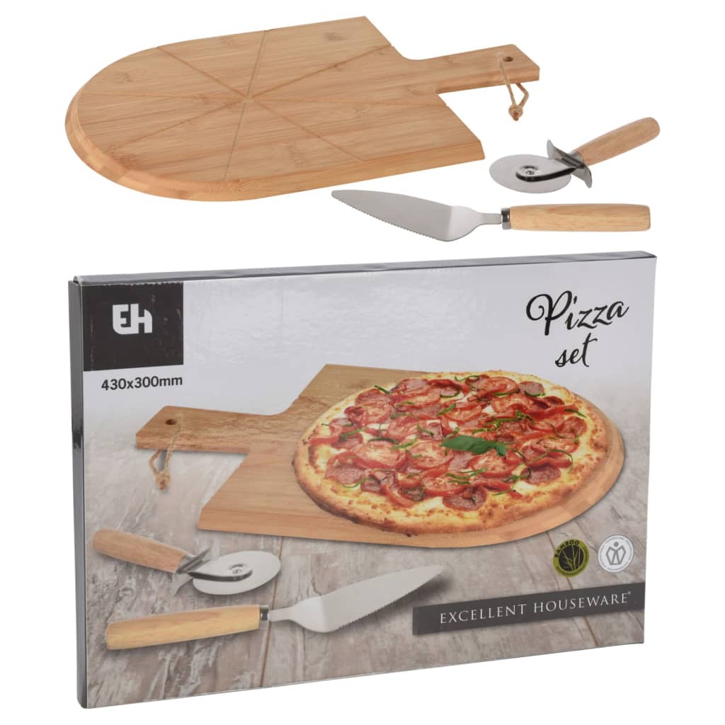 Excellent Houseware 3-part Pizzasnijs Set 43x30 cm Bamboo