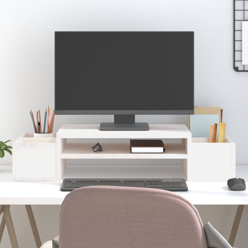 VidaXL Monitor standard 70x27.5x15 cm Solid pine white