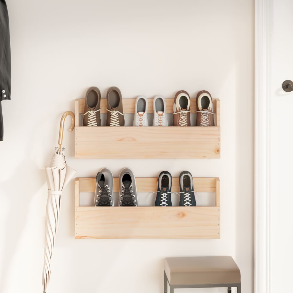 Vidaxl Wall Shoes Regály 2 st 59x9x23 cm pevná borovice