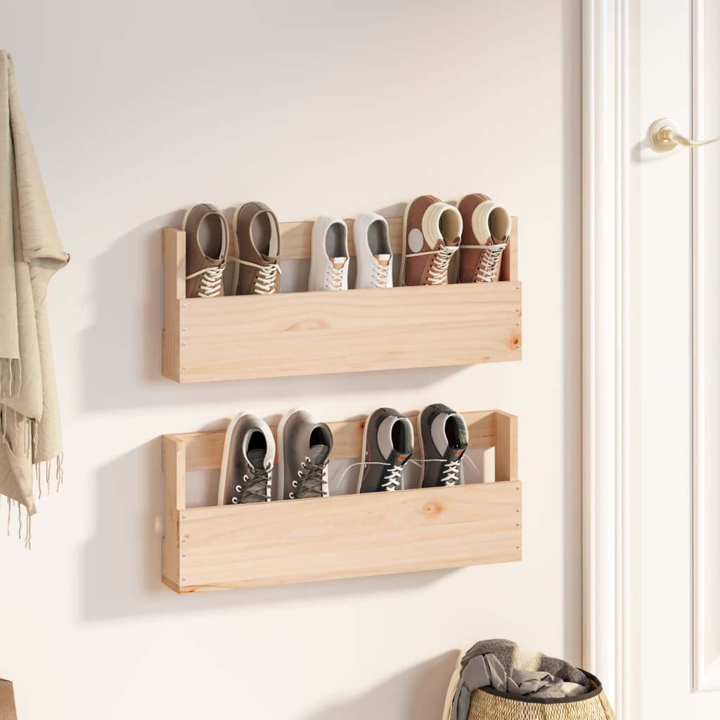 Vidaxl Wall Shoes Regály 2 st 59x9x23 cm pevná borovice