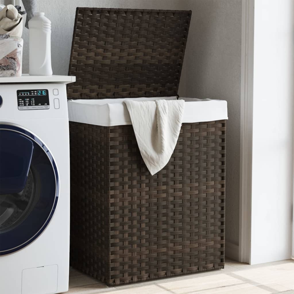 Panier à linge Vidaxl avec couvercle 46x33x60 cm en brun foncé en rotin
