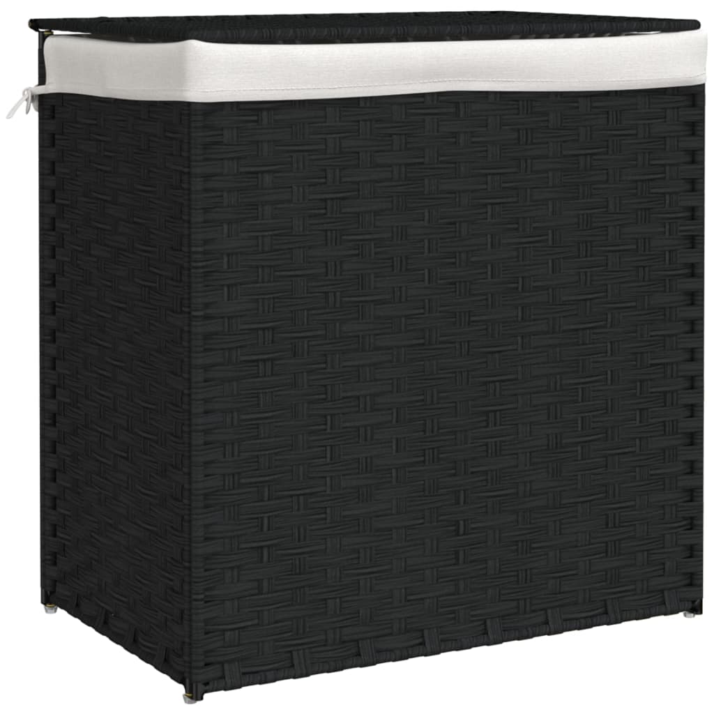 Vidaxl laundry basket with 2 compartments 53x35x57 cm Poly Rattan Black