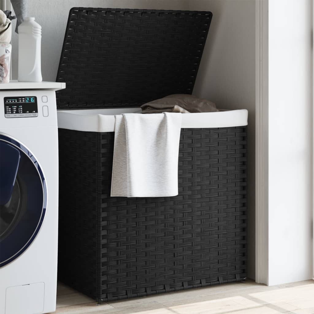 Vidaxl laundry basket with 2 compartments 53x35x57 cm Poly Rattan Black
