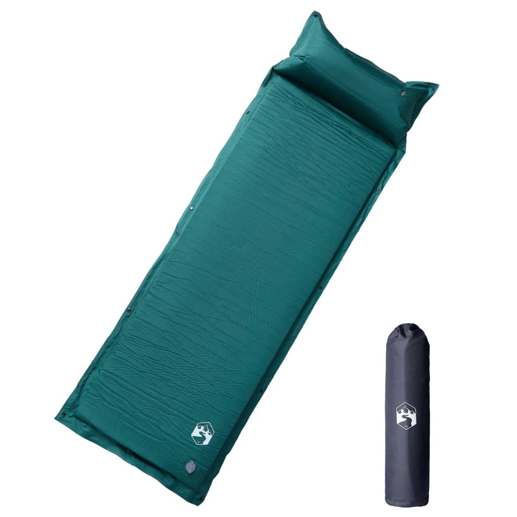 Vidaxl campingmadrass med kudde självkommande 1-person grönska