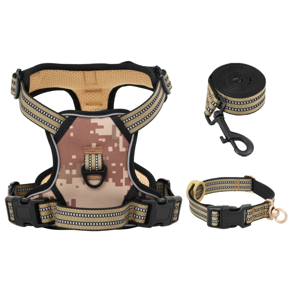 VidaXL dog harness with belt and collar adjustable S Camouflagebruin