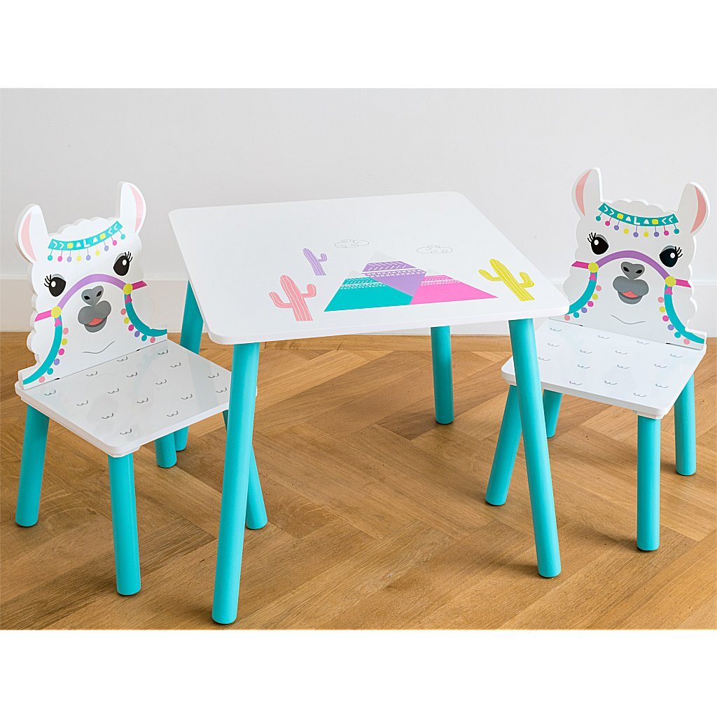 Lama -træbord med 2 stole