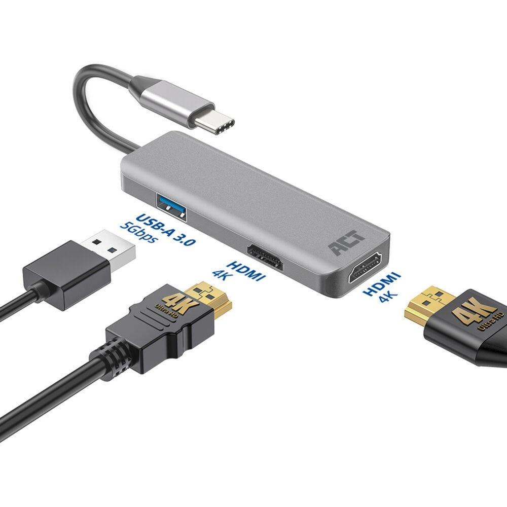 Act Connectivity USB-C 4K Multiport adapter for 2 HDMI screens, u