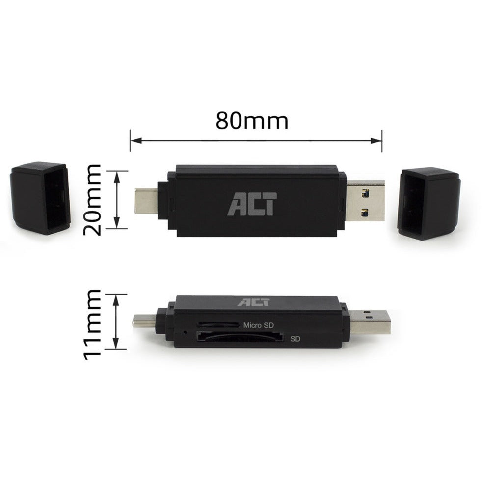 Act Connectivity USB-C USB-A Carte Reader, SD Micro SD