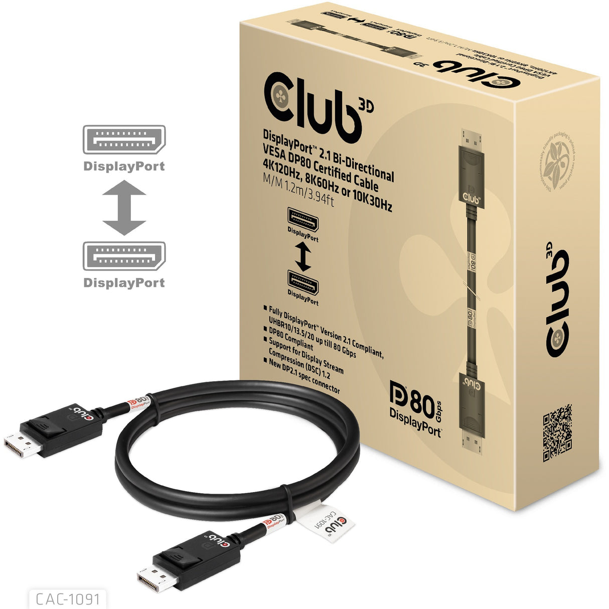 Club 3D DisplayPort 2.1 BI-Directional VESA DP80 Certified