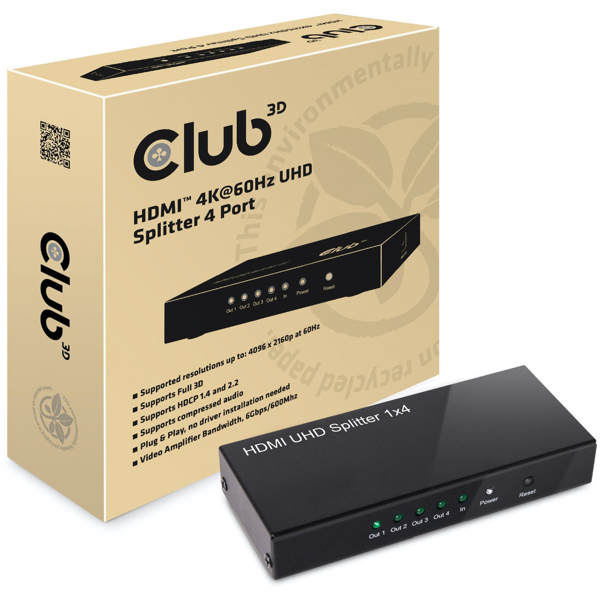 Club 3D HDMI 2.0 UHD Splitter 4 pristanišča