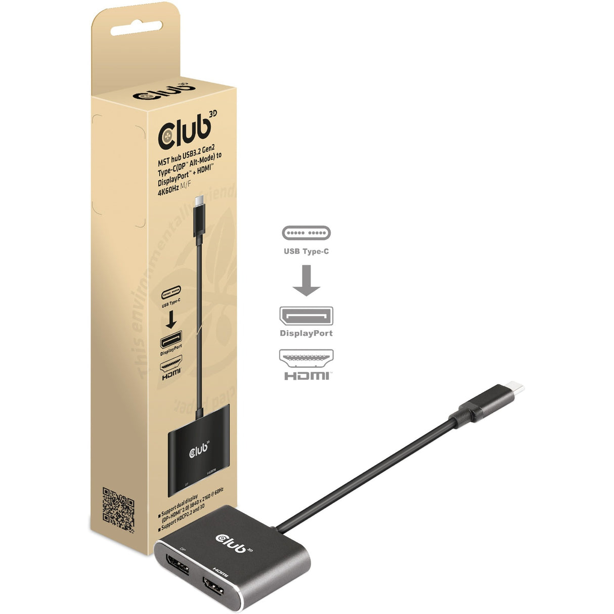 Club 3D MST Hub USB3.2 Gen2 Type-C (DP Alt-Mode) à afficher