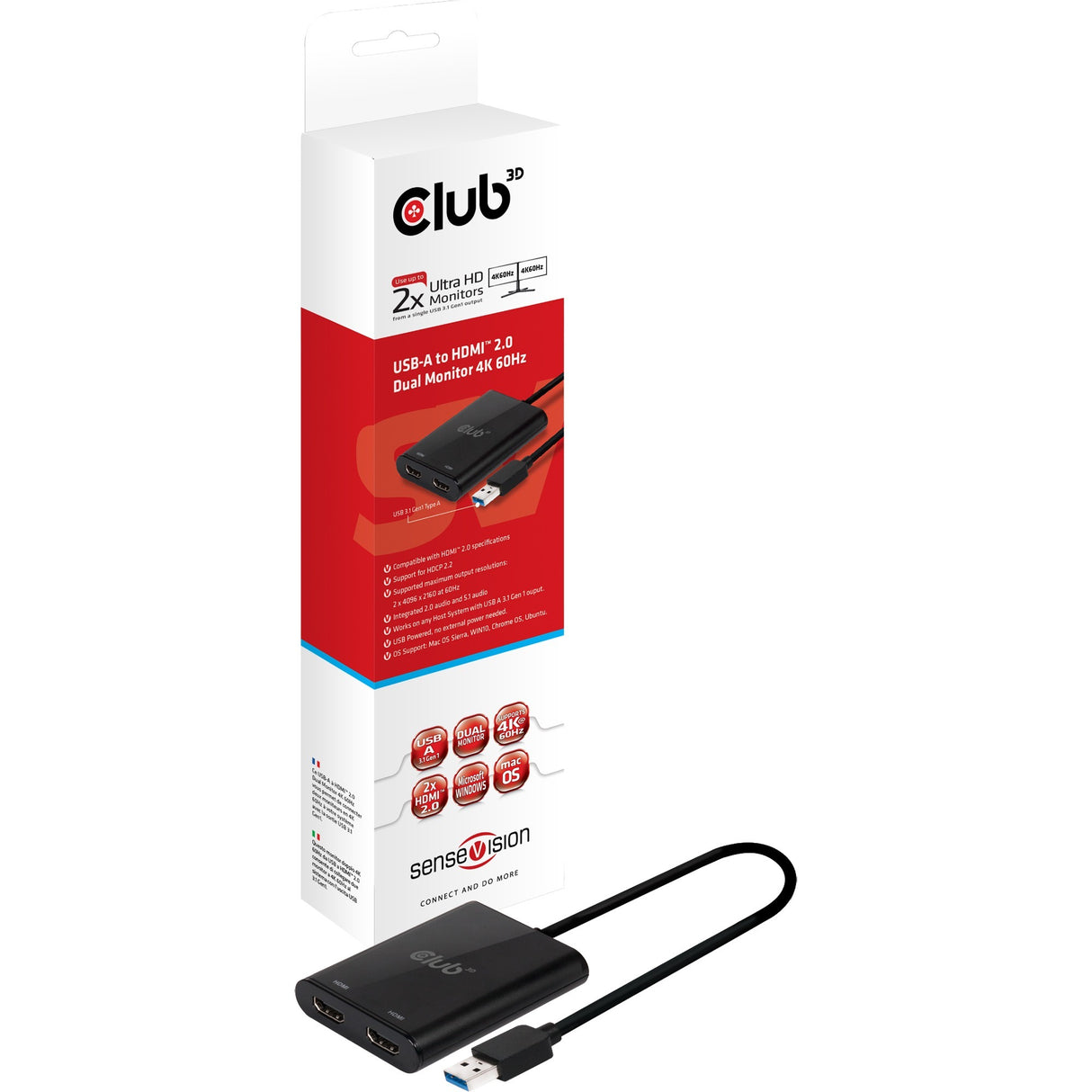 Club 3D USB 3.2 Gen1 Typ A bis HDMI Dual Monitor 4K 60Hz