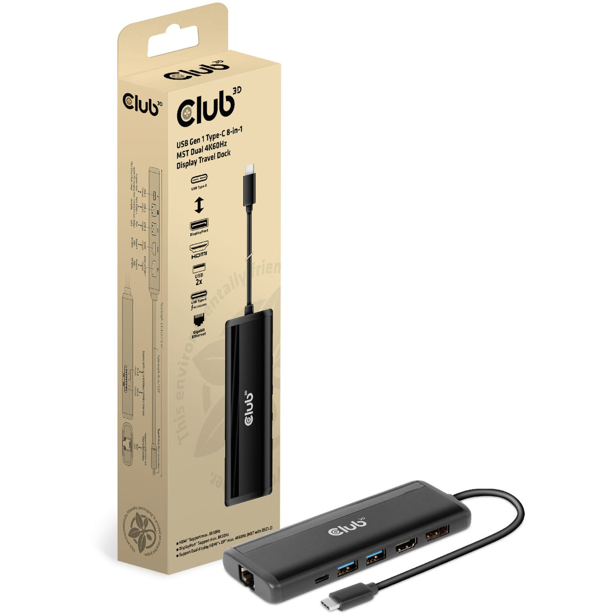 Club 3D USB gen 1 typ-c 8-in-1 mst dual 4k60Hz displej tr