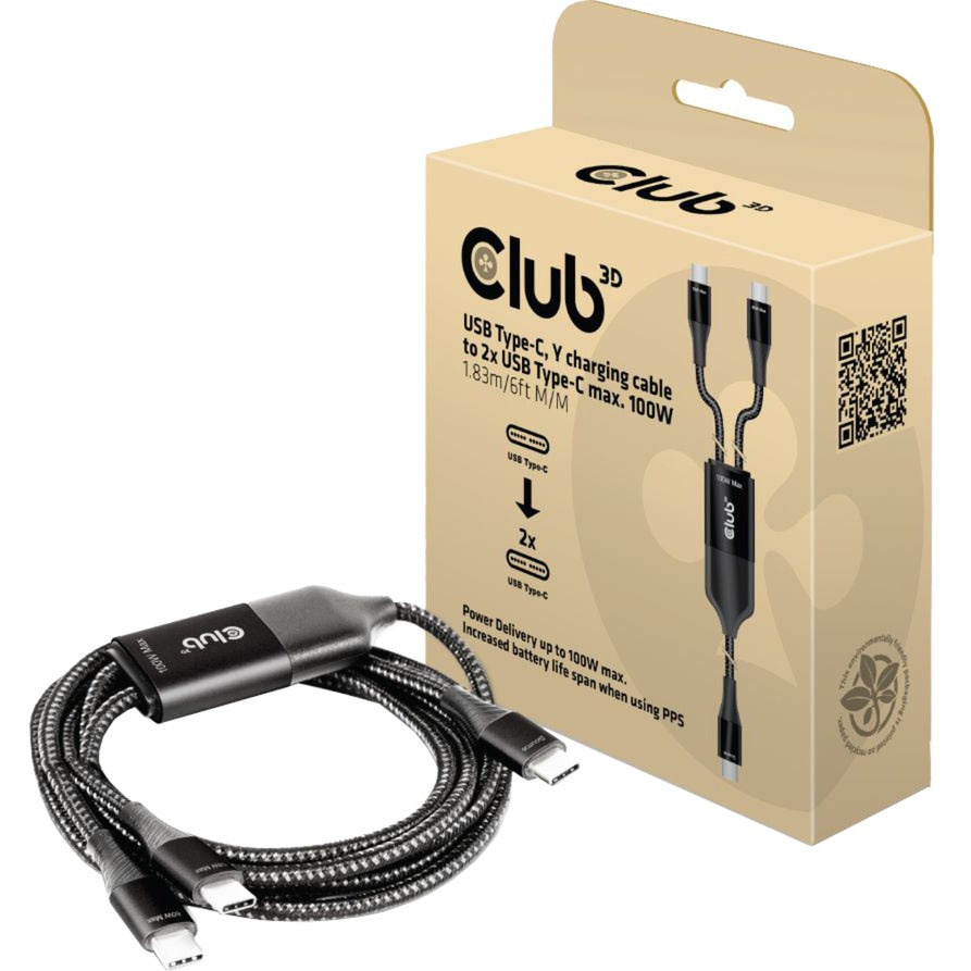 Club 3D USB typ-c, y nabíjecí kabel na 2x USB typu-c