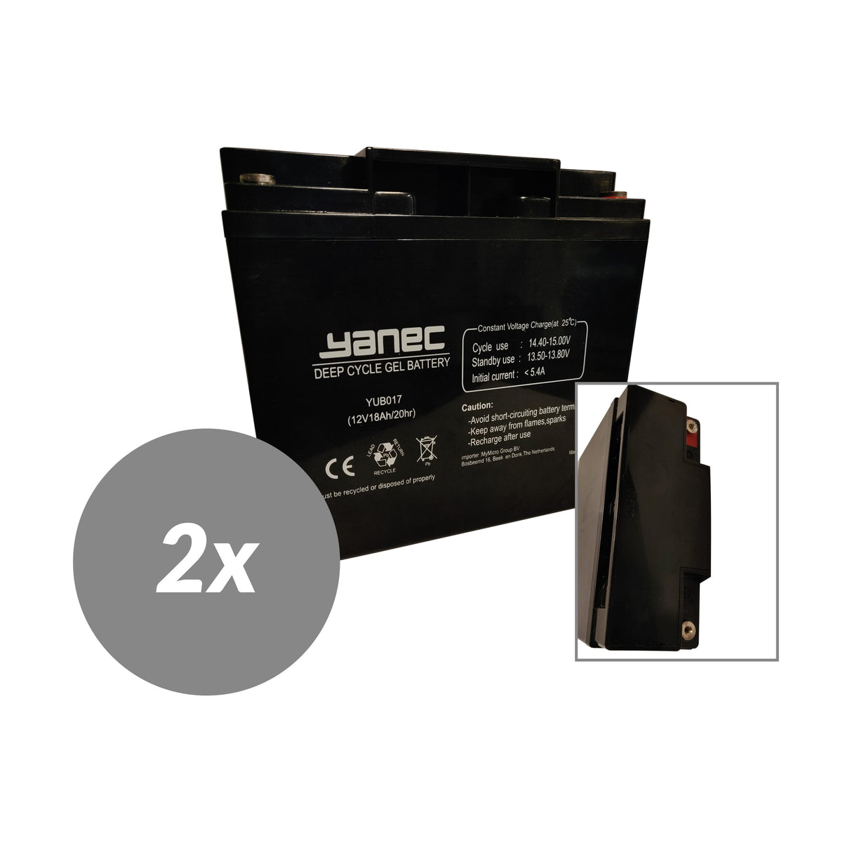 Yanec Gel Battery 12V 18Ah Ersättningsuppsättning (exklusivt kablar)