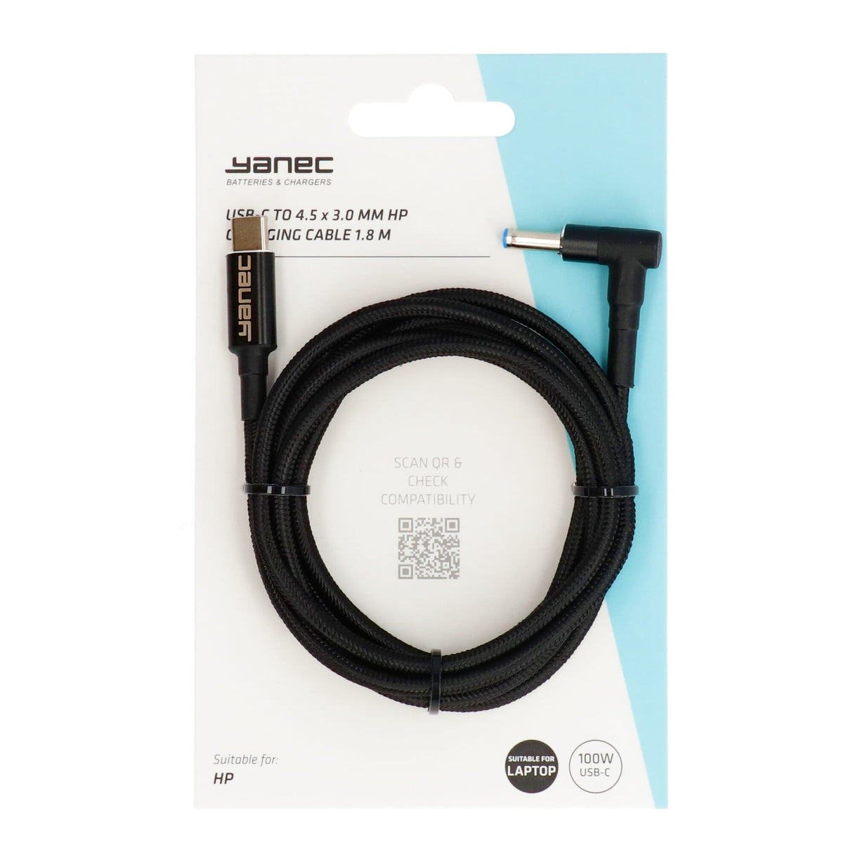 Yanec USB-C to 4.5 x 3.0 mm HP charging cable 1.8m