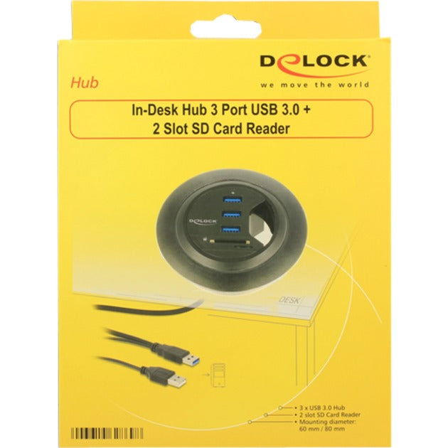 Delock In-Desk Hub 3 Port USB 3.0 + 2 Slot SD Card Reader