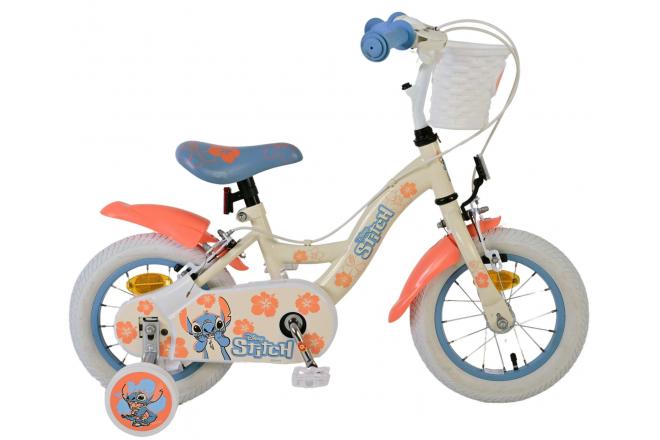 Dětské kolo Stitch Disney - dívky - 12 palců - dvě ruční brzdy - krémová korálová modrá