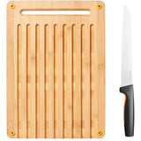 Fiskars Formal Forma Conjunto de pan de pan de bambú y cuchillo