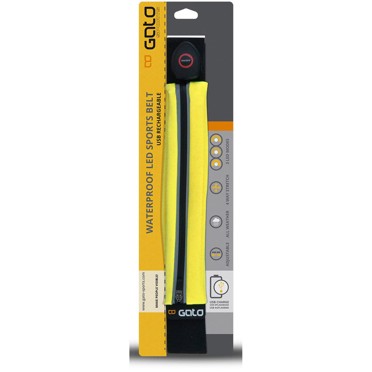 Outwet Gato Sport USB LED Belt Waterproof Neon Yellow Onesize