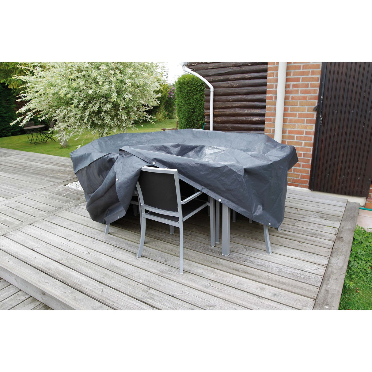 Couverture de meubles de jardin nature pour la table ronde et les chaises