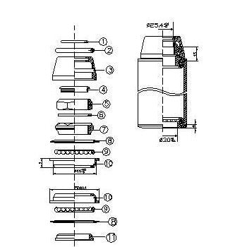Tecora Ball Head Set1 1 8 Zoll Semi-GINT-Draht 25.4-44-30.0 Schwarz