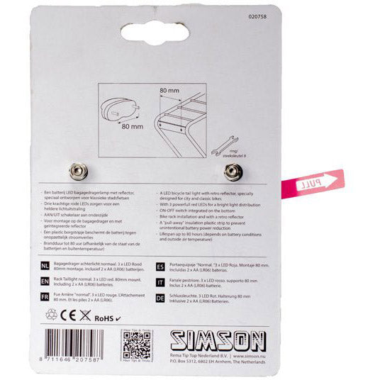achterlicht batterij bagagedrager led rood