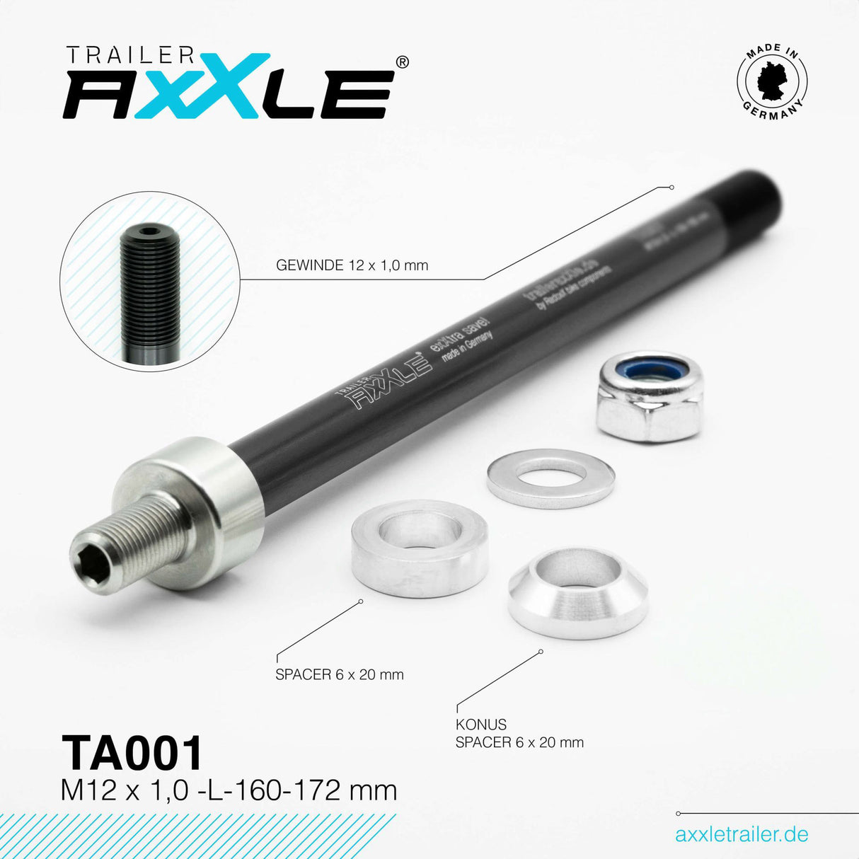 BOBIKE RADOXX PLANSKA Os za prikolico M12X1.00 160-172mm