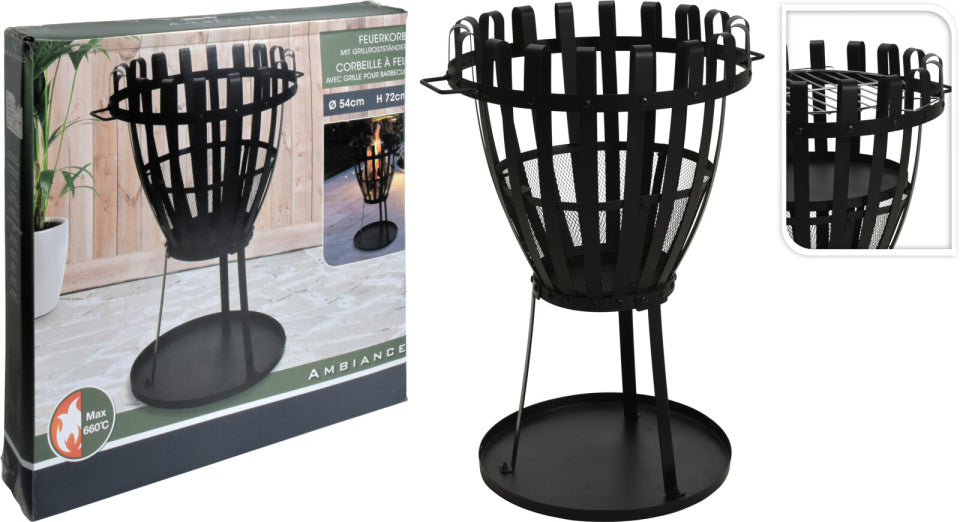 Ambiance 2-in1 Canasta de fuego con parrilla BBQ 660 ° C Ø 54 cm Negro