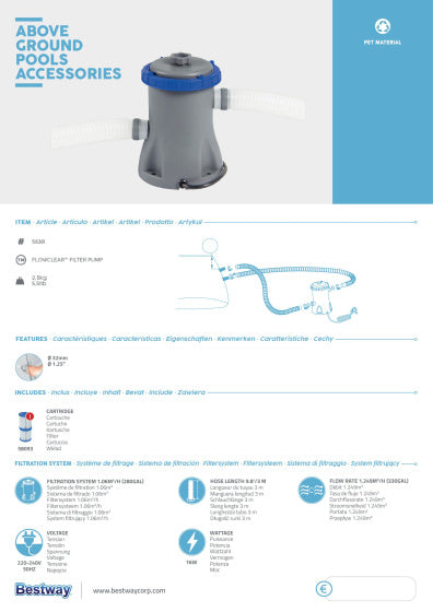 Bestway -kassettfilterpumpe 1,2 m³ U 12V grå