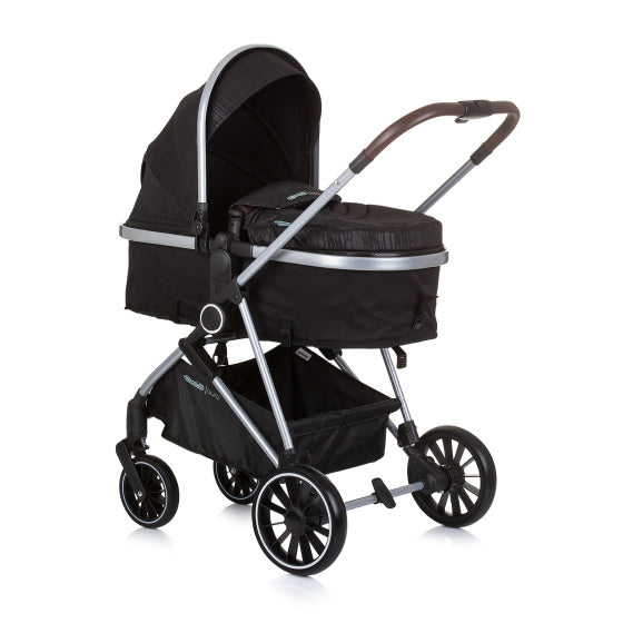 Chipolino aura zložljivo 3-in-1 voziček z plenično vrečko Obsidian Black Silver