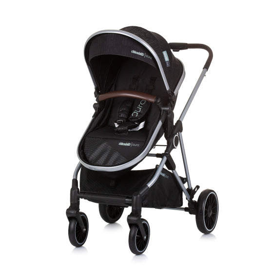 Chipolino aura zložljivo 3-in-1 voziček z plenično vrečko Obsidian Black Silver