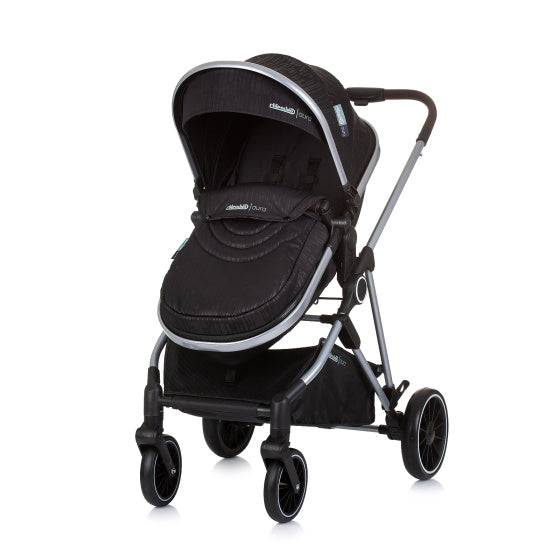Chipolino aura zložljivo 3-in-1 voziček z plenično vrečko Obsidian Black Silver